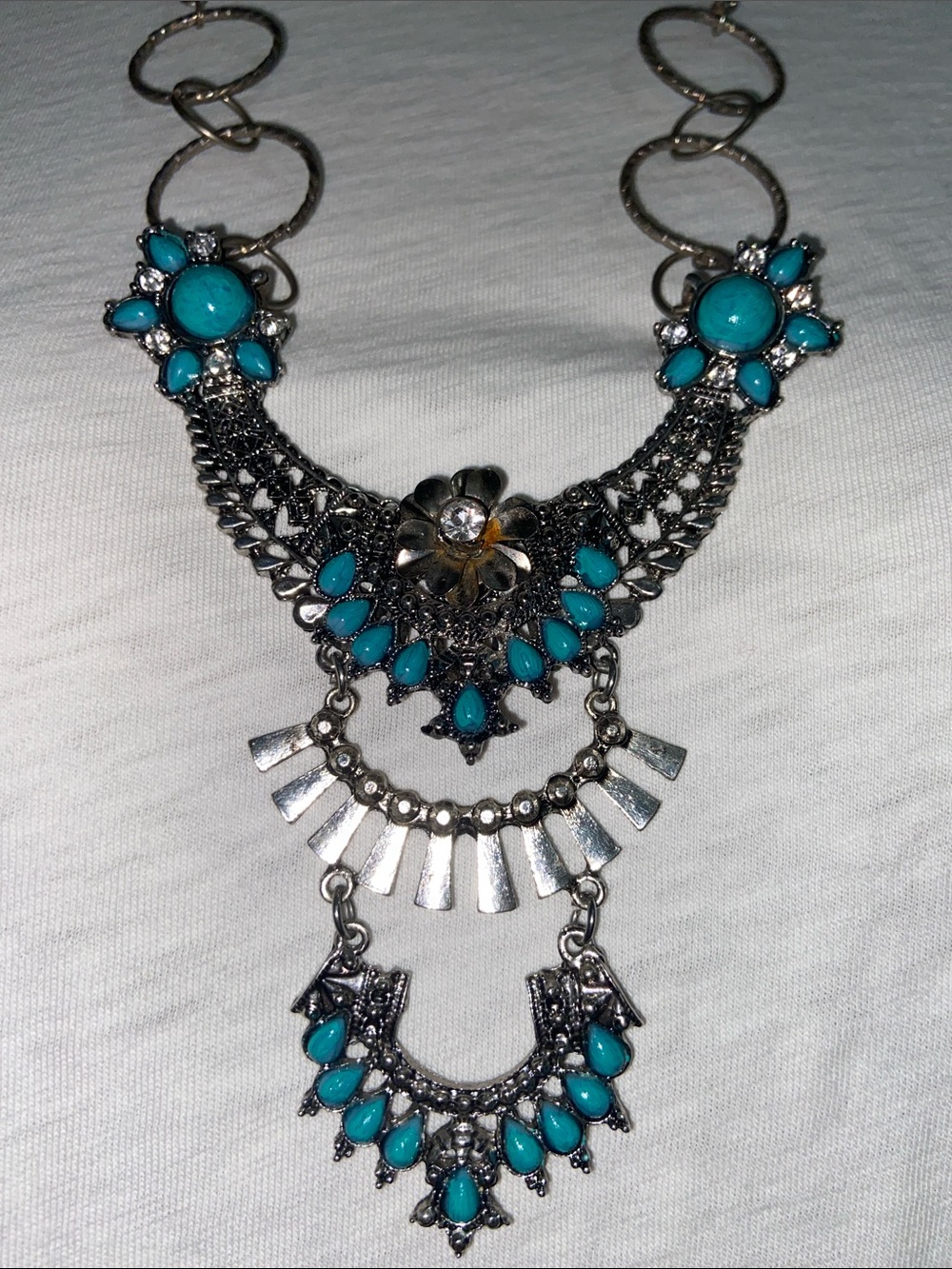Vintage Turquoise Squash Blossom Necklace Western Boho